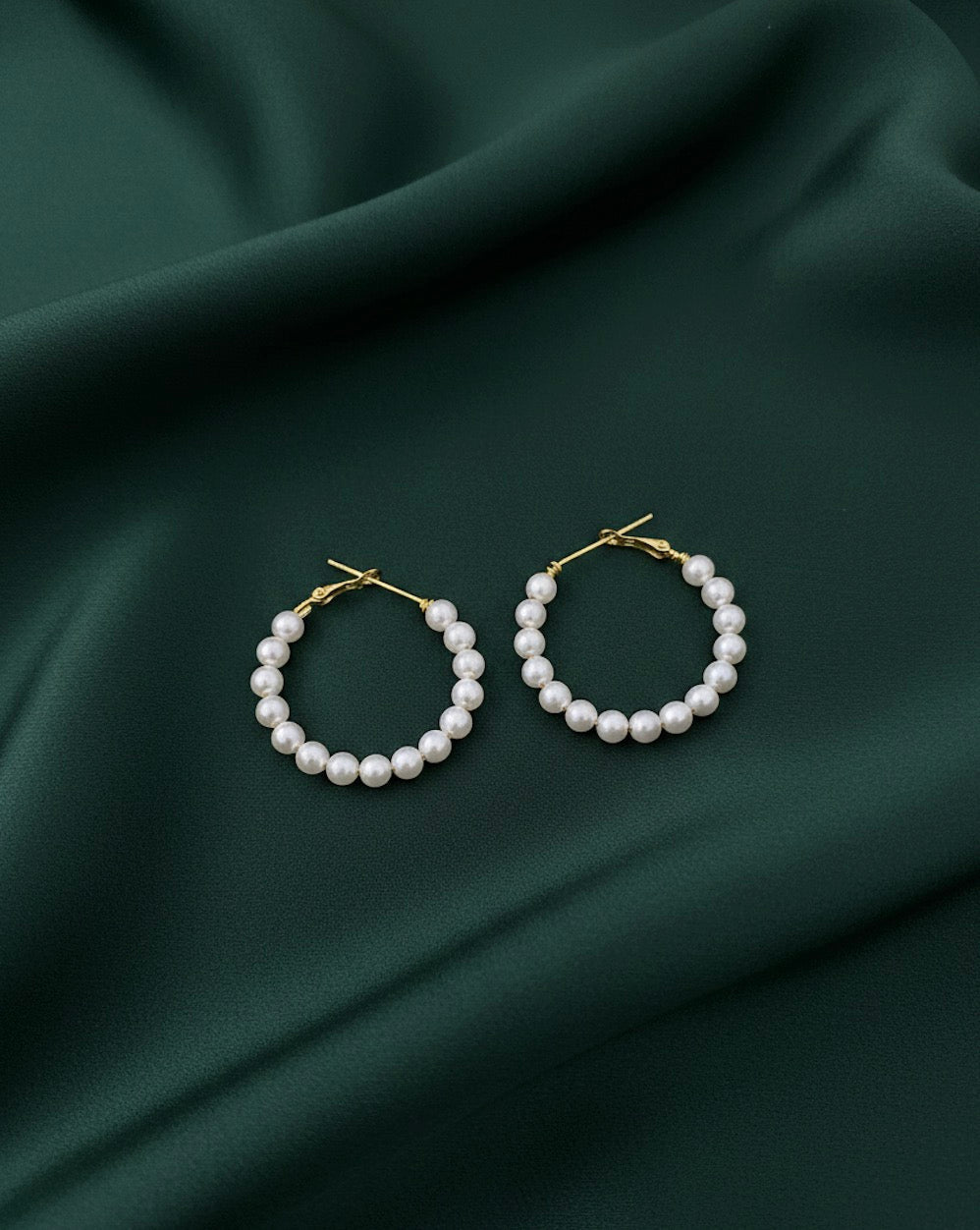 Fancy Artificial White Beaded Hoops