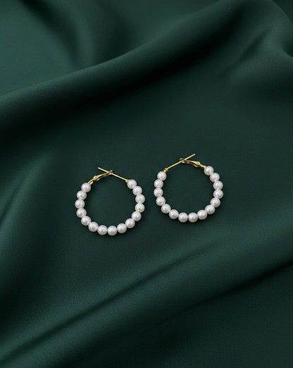 Fancy Artificial White Beaded Hoops