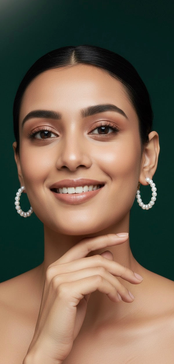 Fancy Artificial White Beaded Hoops