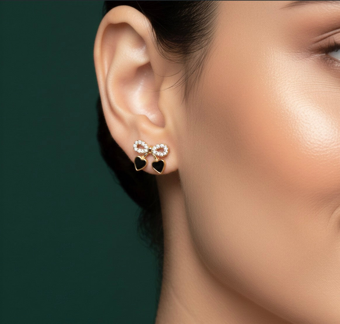 Beautiful Bow With Heart Studs