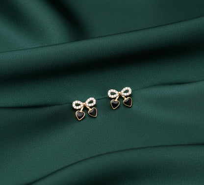 Beautiful Bow With Heart Studs