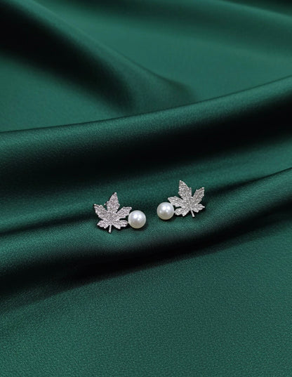 Women Silver Plated Maple Shaped Leaf Stud Earring