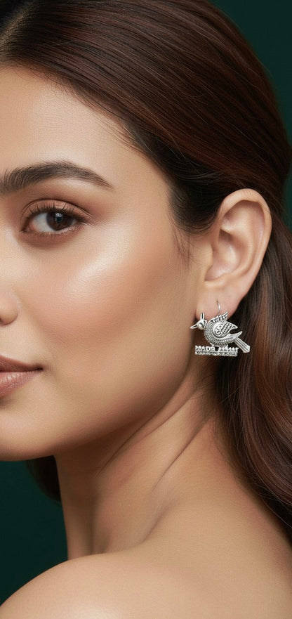 Beautiful Oxidized Bird Pattern Earrings