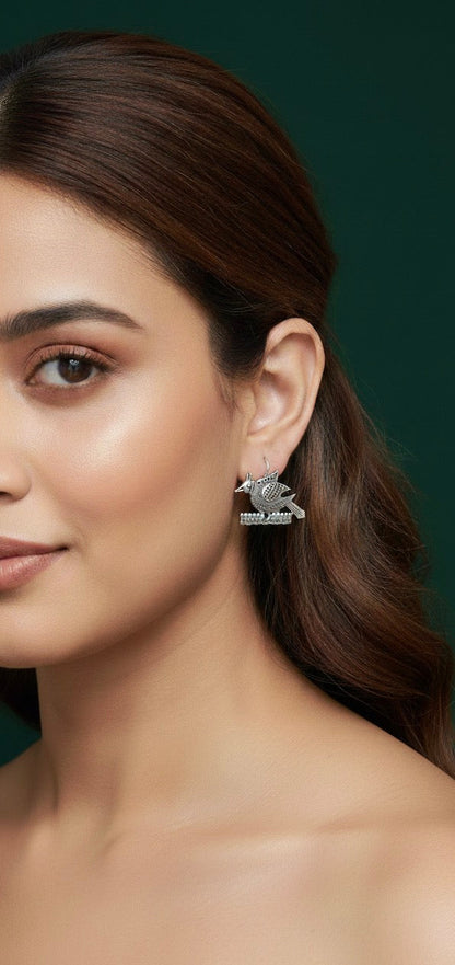 Beautiful Oxidized Bird Pattern Earrings