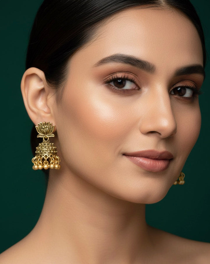 Gold Plated Lotus Design Jhumki