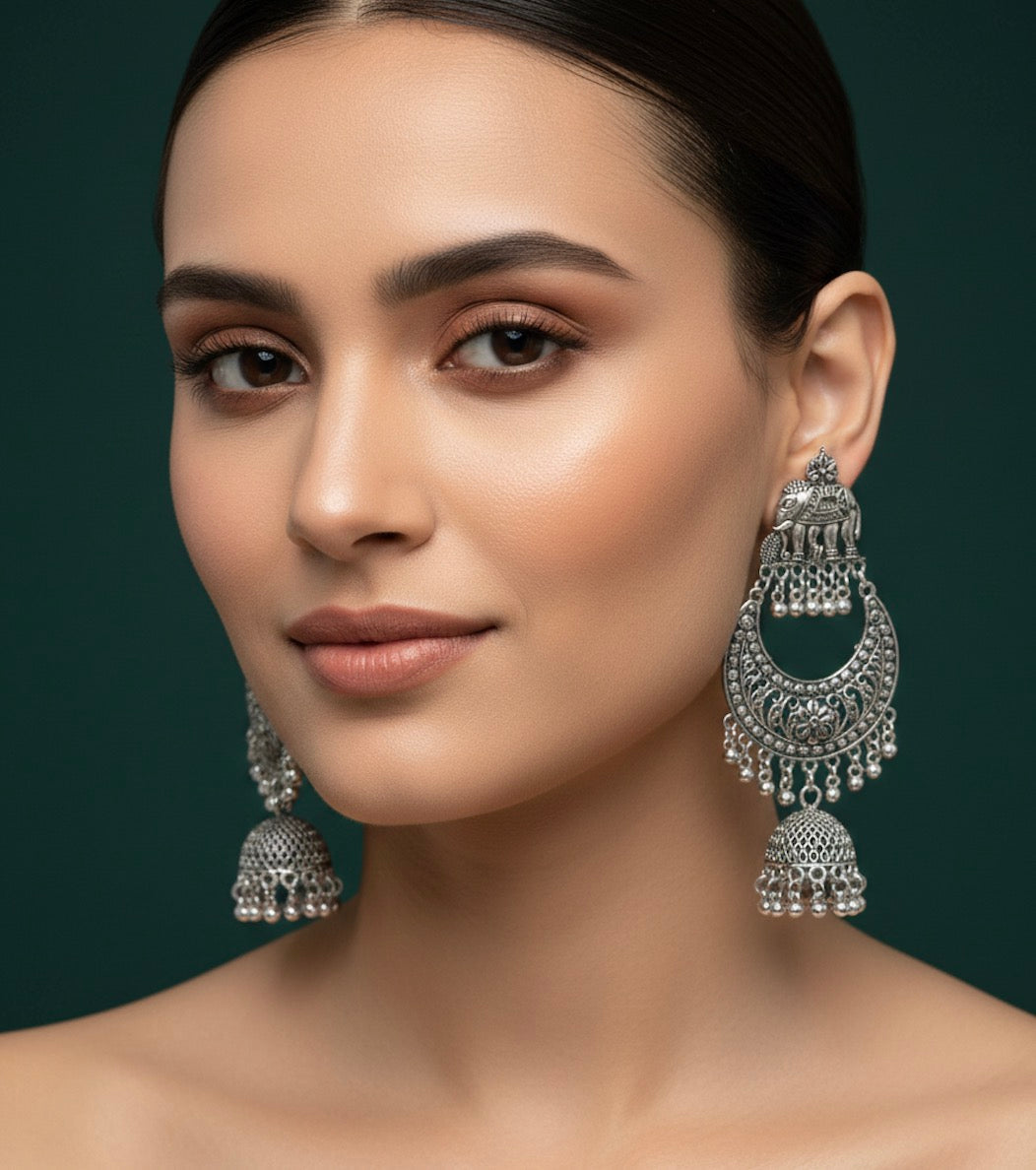 Oxidized Heavy Look Drop Earrings