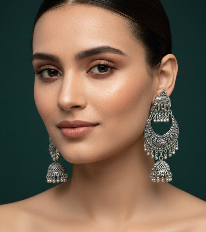 Oxidized Heavy Look Drop Earrings
