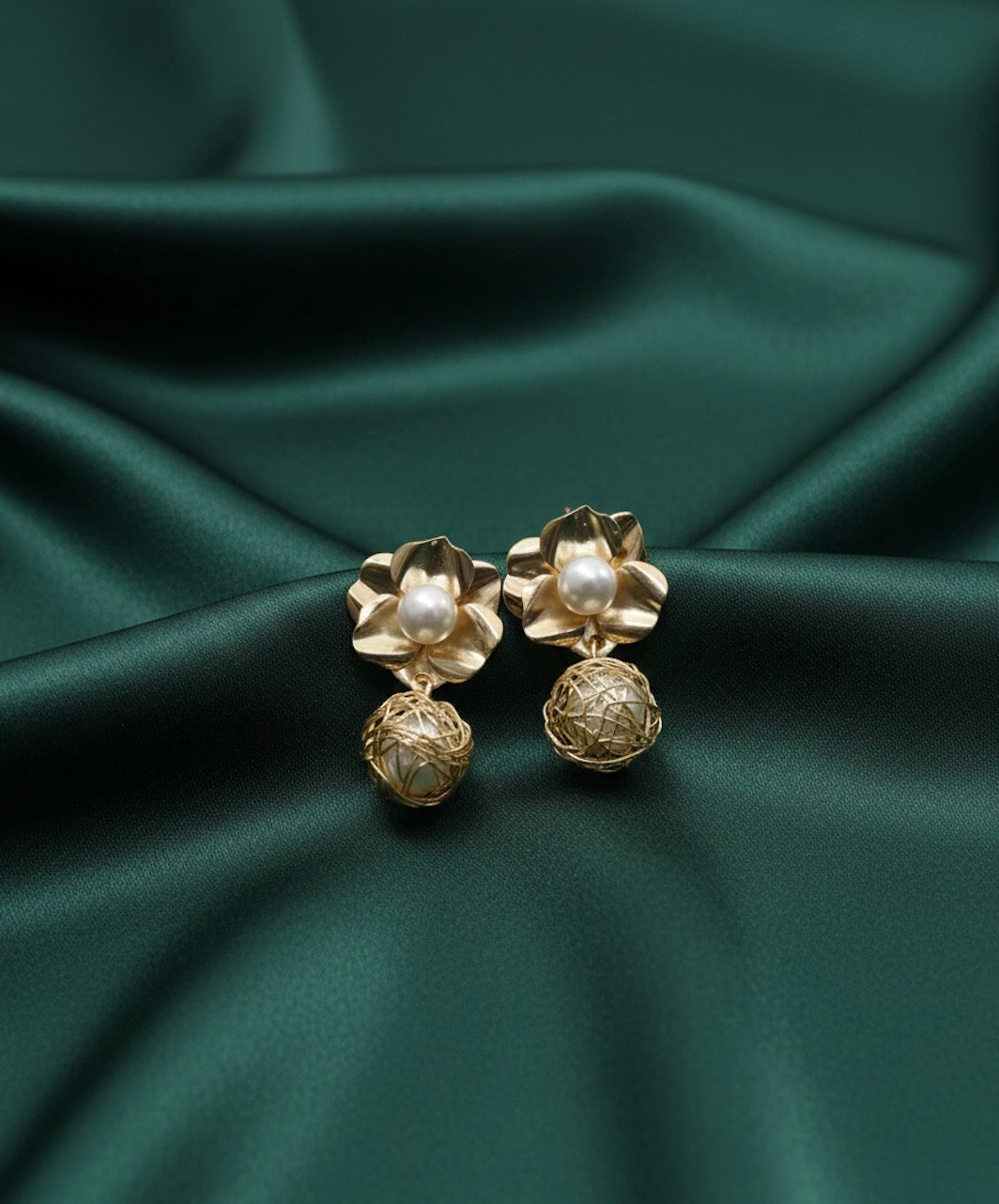 Gold Plated Flower Shaped Earrings