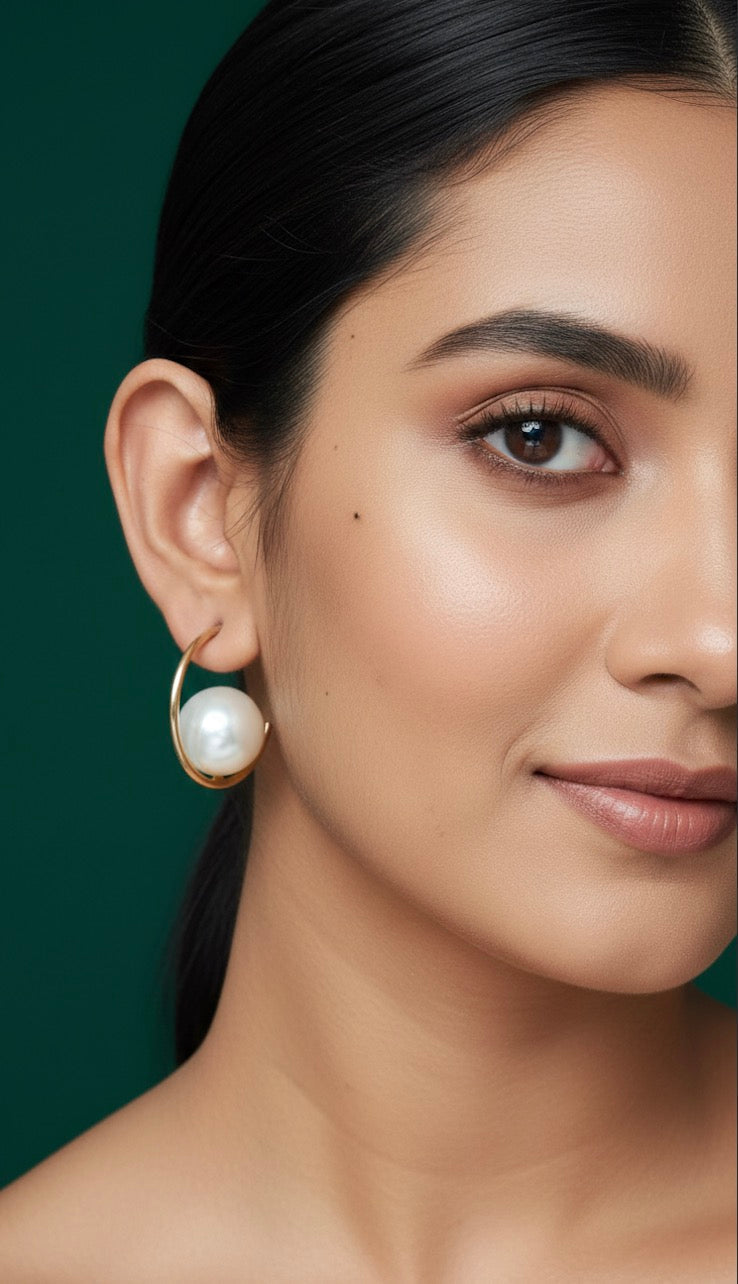 Women Gold Plated Half Circular Pearl Earring