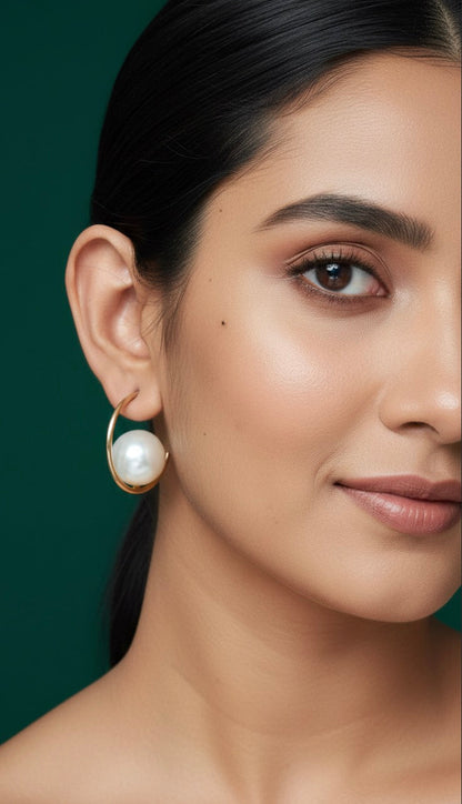 Women Gold Plated Half Circular Pearl Earring