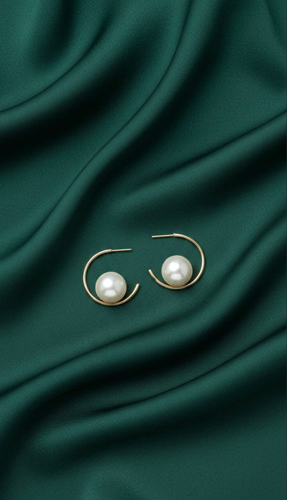 Women Gold Plated Half Circular Pearl Earring