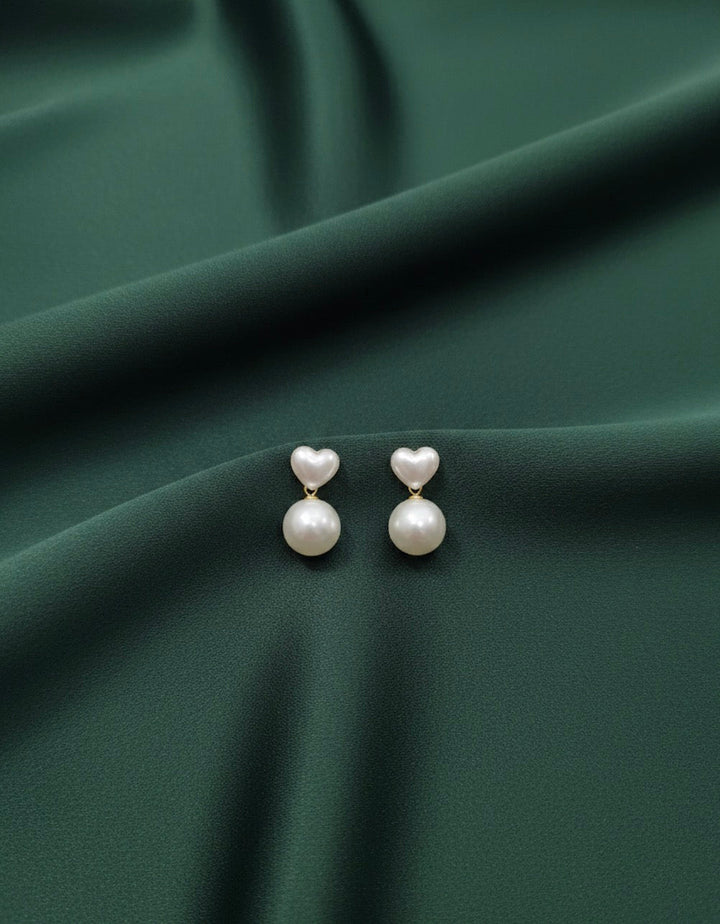 Silver Heart &amp; Beautiful Pearl Earrings