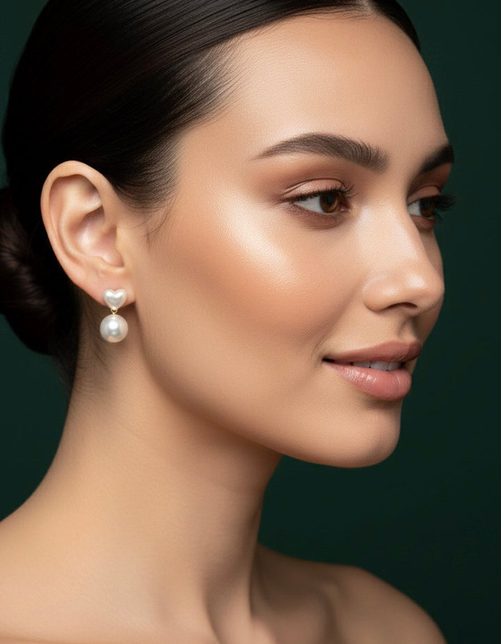 Silver Heart &amp; Beautiful Pearl Earrings
