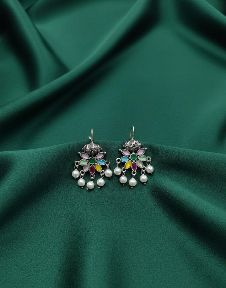 Women Oxidised Navratna Stones Earrings