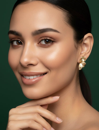 Women Gold Plated Half Foral Earrings