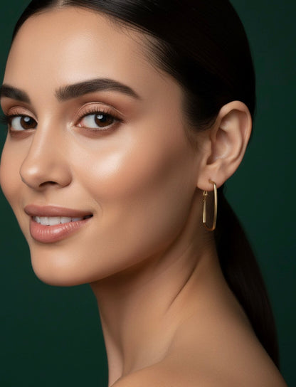 Women Gold Plated Rectangular Hoop Earrings