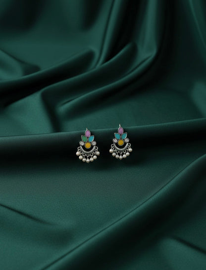 Women Oxidised Multi Stone Earrings