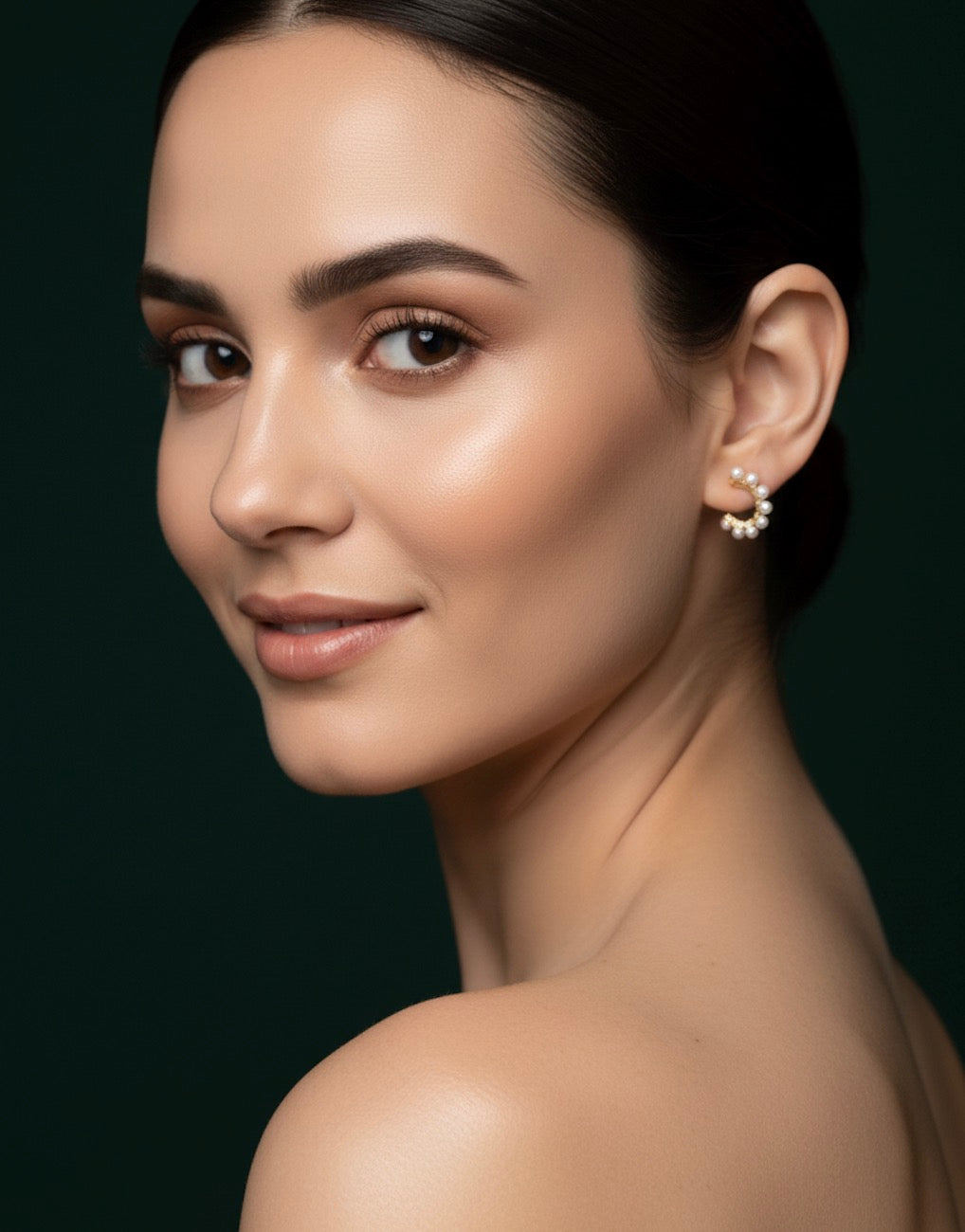 Women Gold Plated Half Circular Pearl Earrings