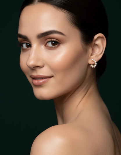 Women Gold Plated Half Circular Pearl Earrings