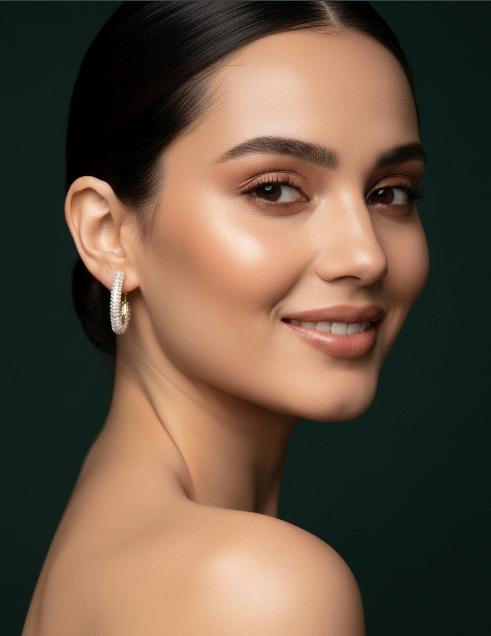 Women Gold Plated Hoops With Transparent Stones