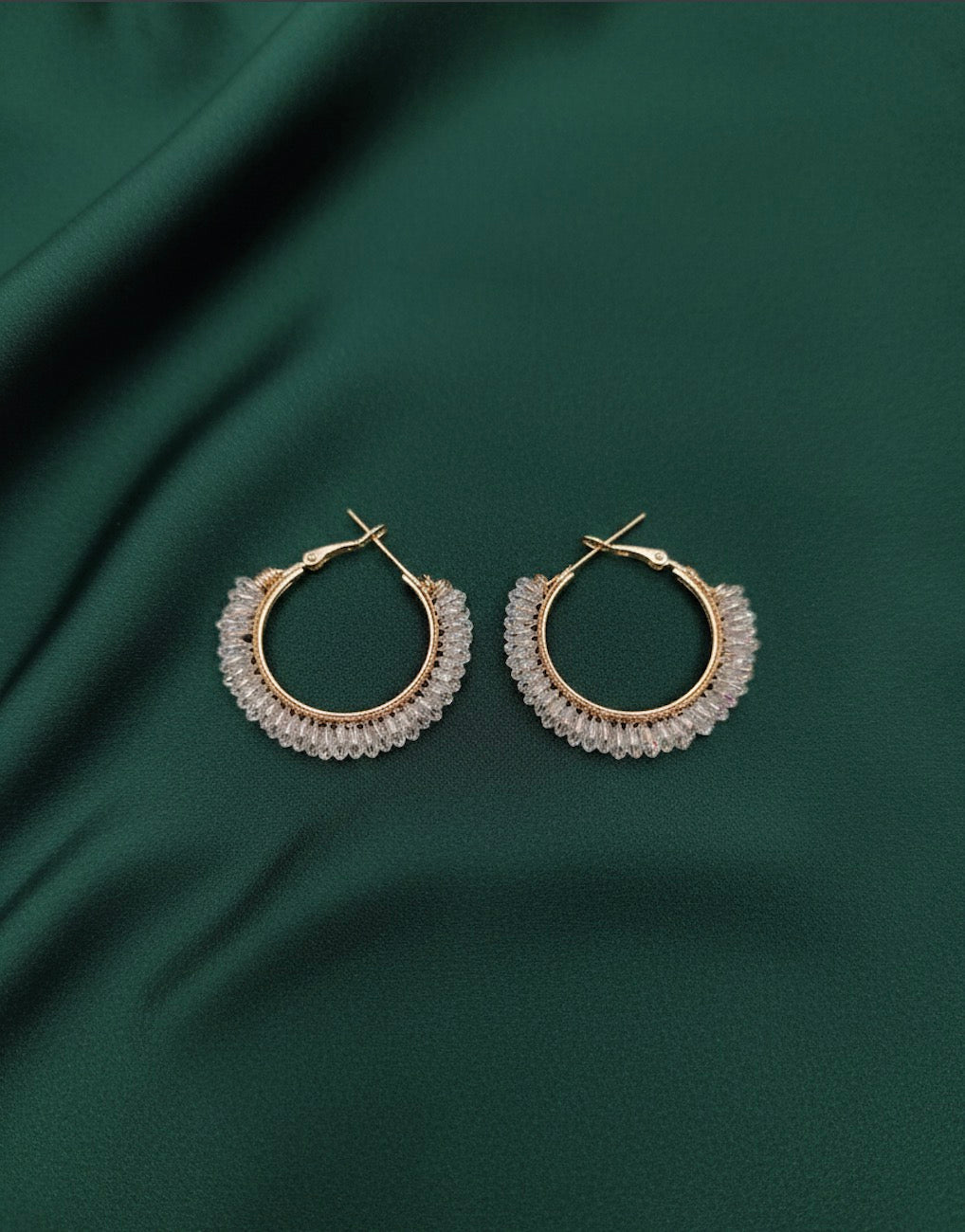 Women Gold Plated Hoops With Transparent Stones