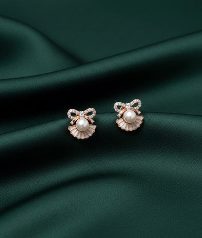 Rose Gold Diamond & Pearl Studs