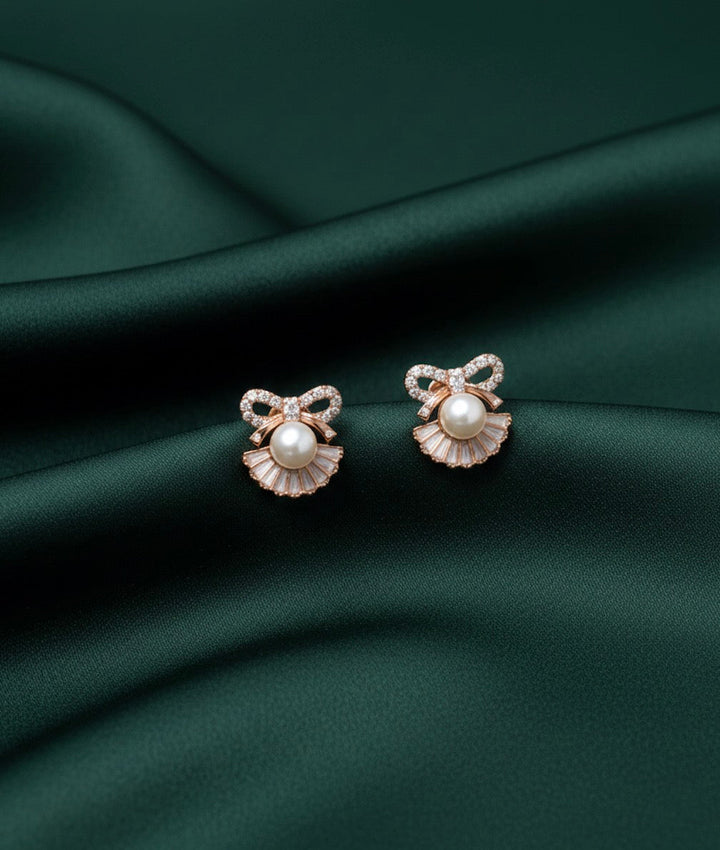 Rose Gold Diamond &amp; Pearl Studs