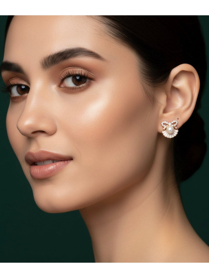 Rose Gold Diamond &amp; Pearl Studs