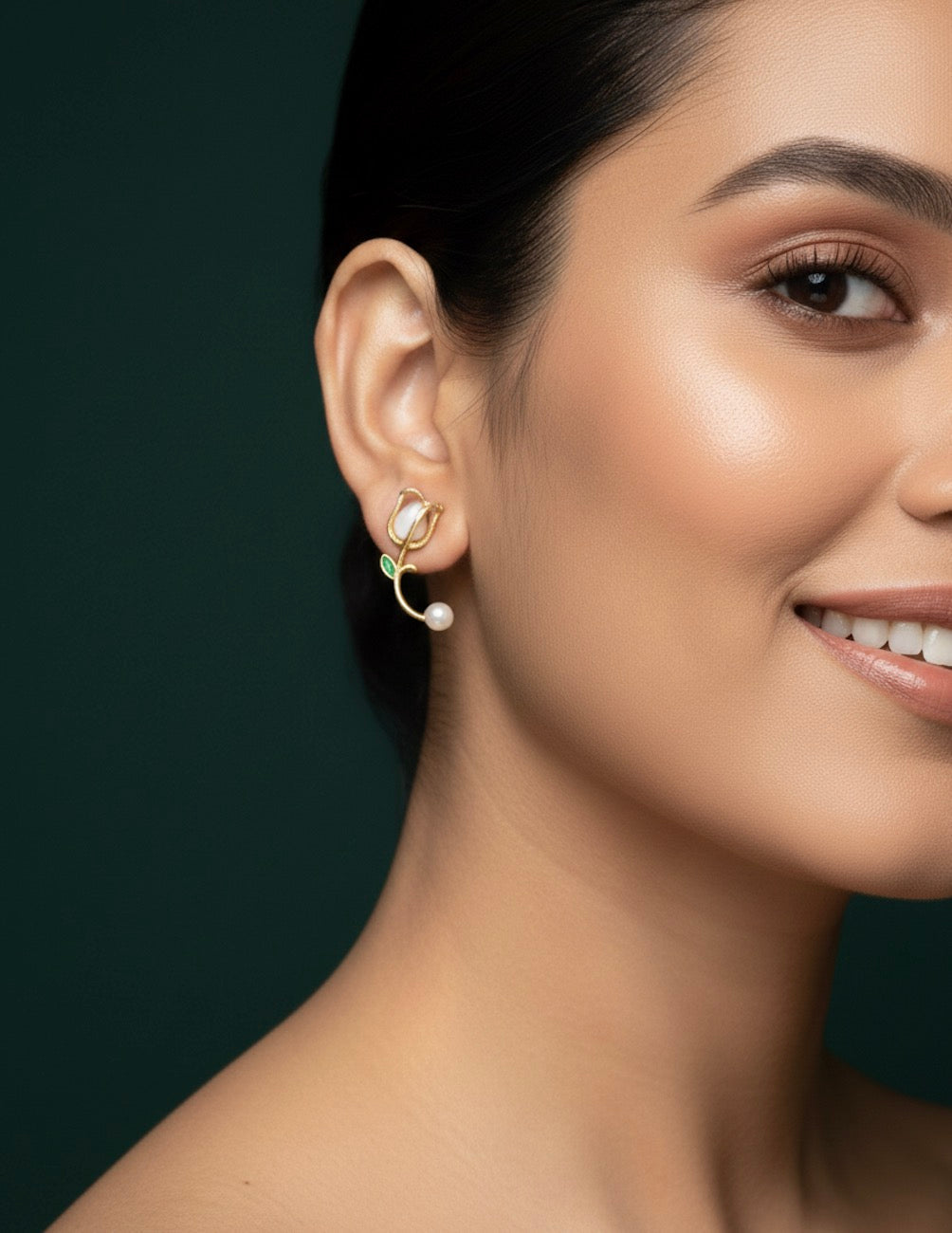 Women Gold Plated Tulip Flower Earrings