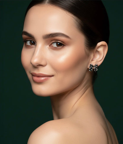Black Riboon bow Studs