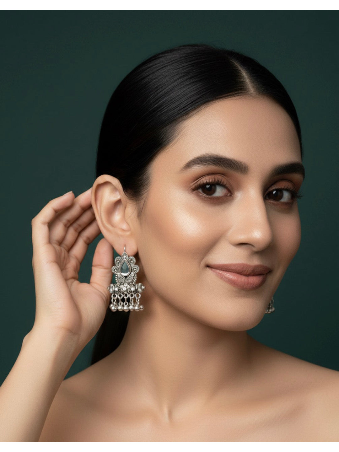 German Silver Oxidized Drop Earrings