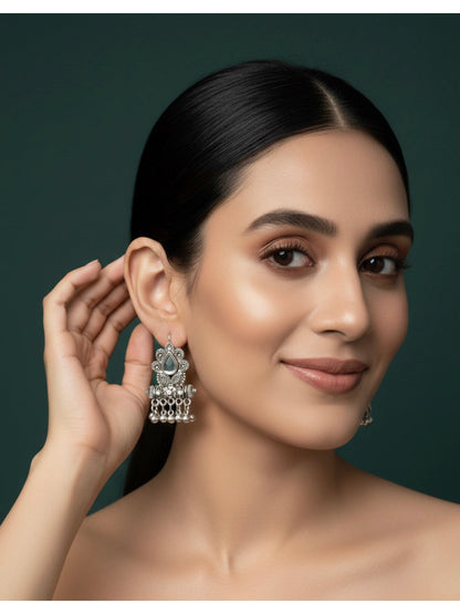 German Silver Oxidized Drop Earrings