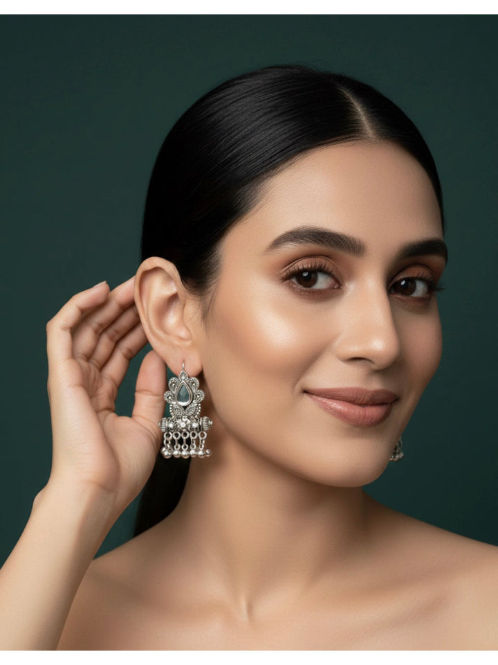 German Silver Oxidized Drop Earrings