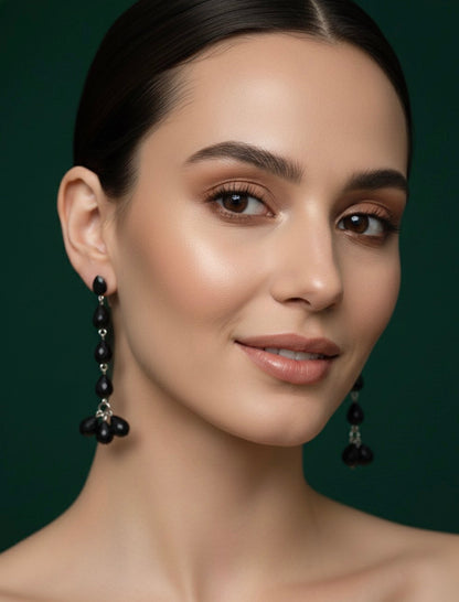 Black Fancy Pearl Drop Earrings