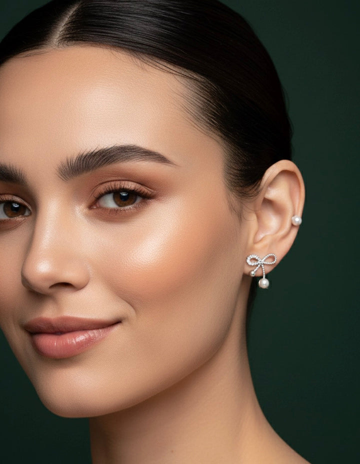 Silver Plated Pack of 2 Bow &amp; Pearl Studs