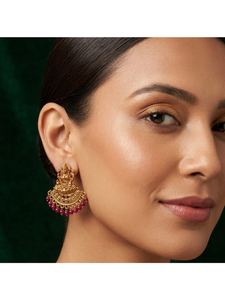 Women Golden South Indian Drop Earrings