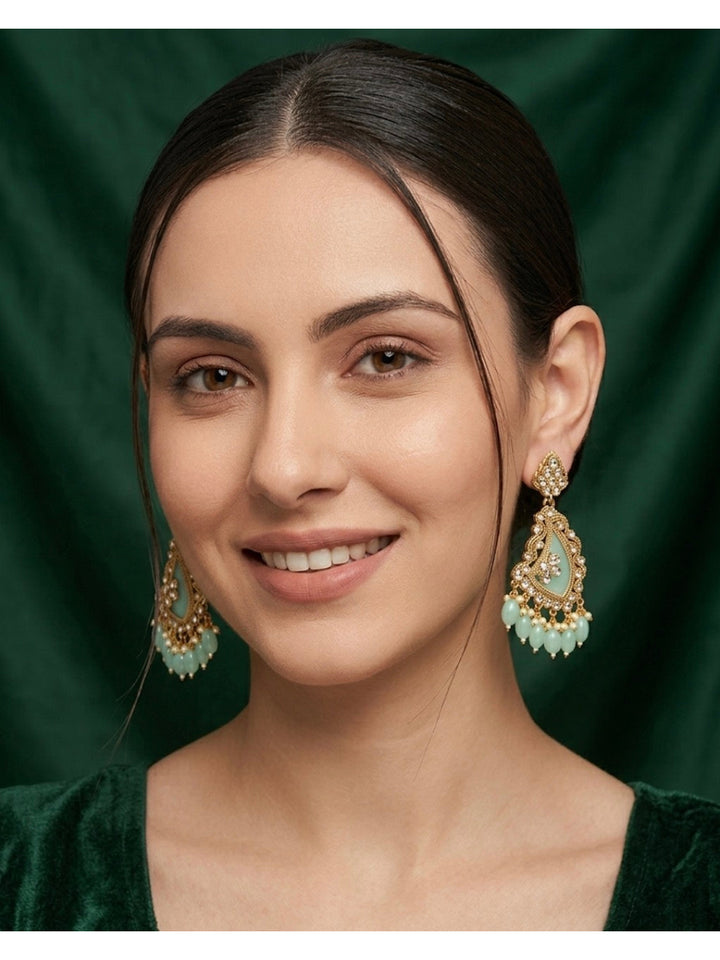 Gold Plated Green Kundan Earrings