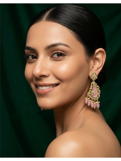 Gold Plated Peach Kundan Earrings