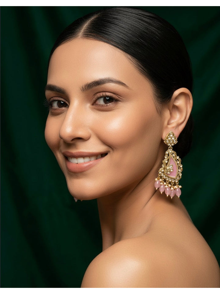 Gold Plated Peach Kundan Earrings