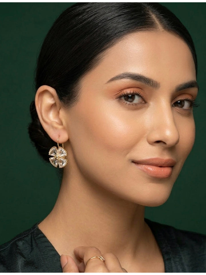 Gold Plated Fancy Flower Shaped Earrings