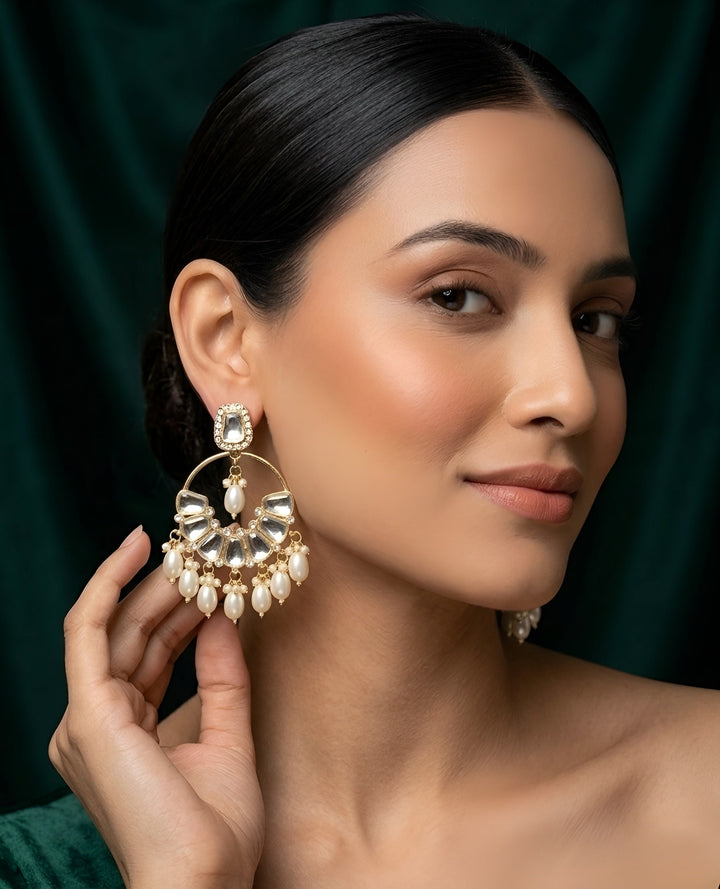 Kundan &amp; Pearl Traditional Ethnic Statement Earrings