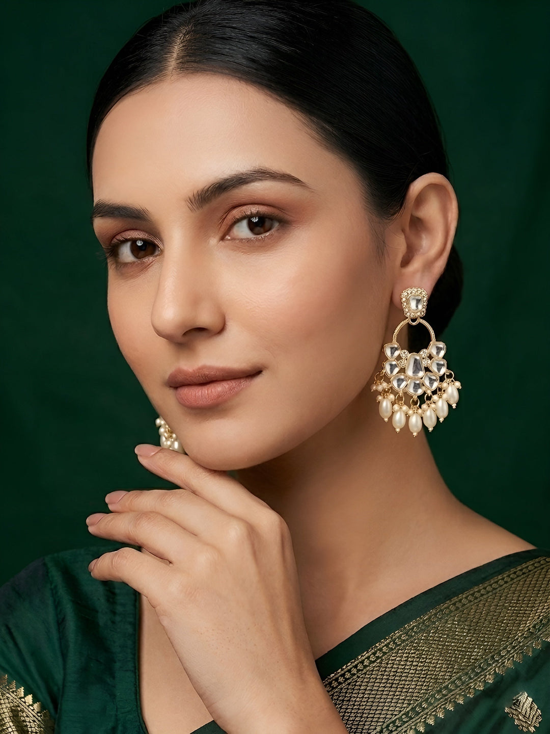 Kundan &amp; Pearl Traditional Ethnic Statement Earrings