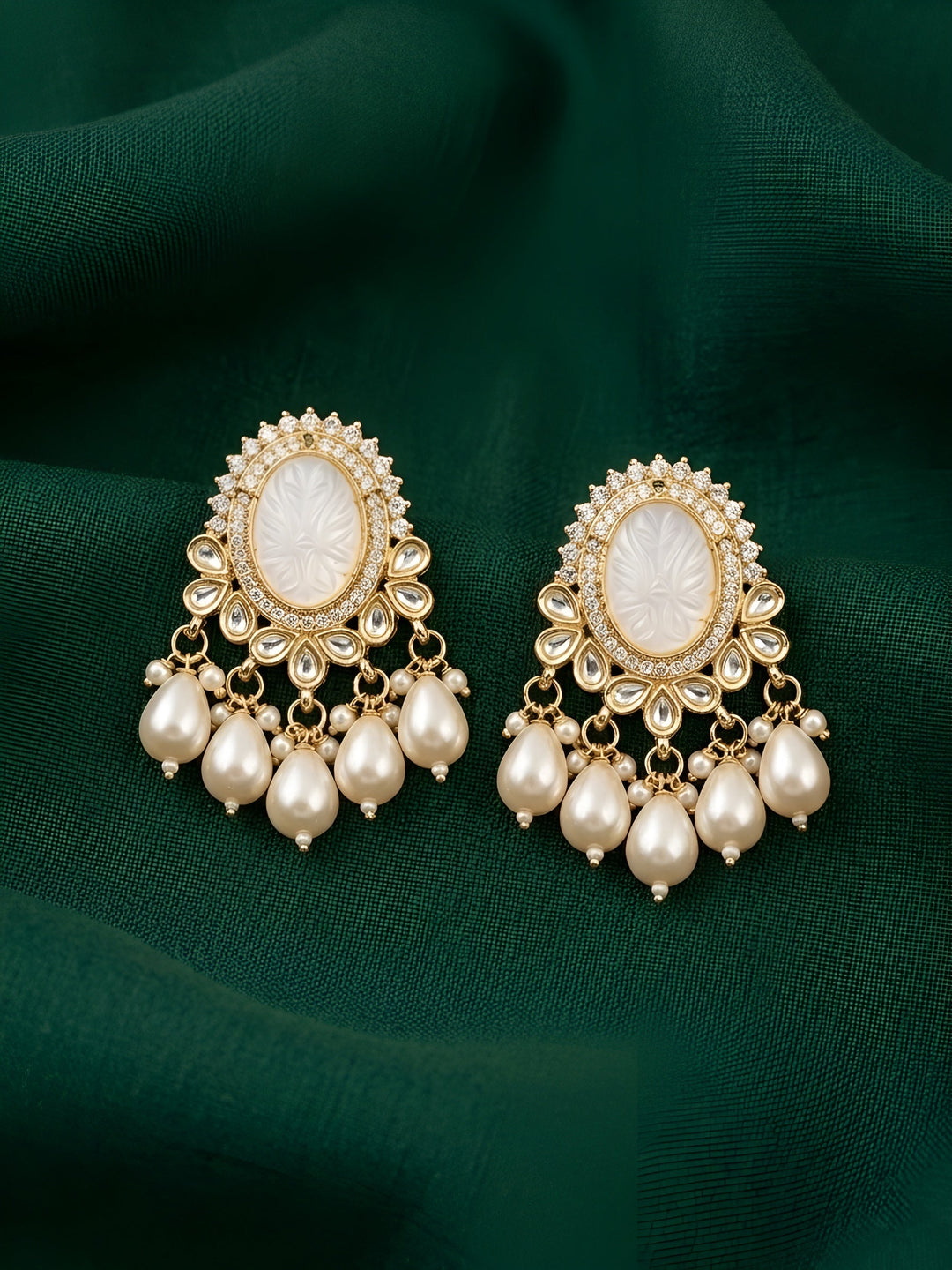 Kundan &amp; Pearl Statement Earrings