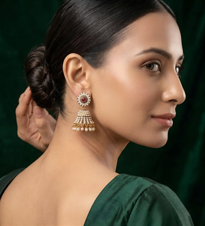 Gold Plated Artificial Pearls & Beaded Jhumka Earrings