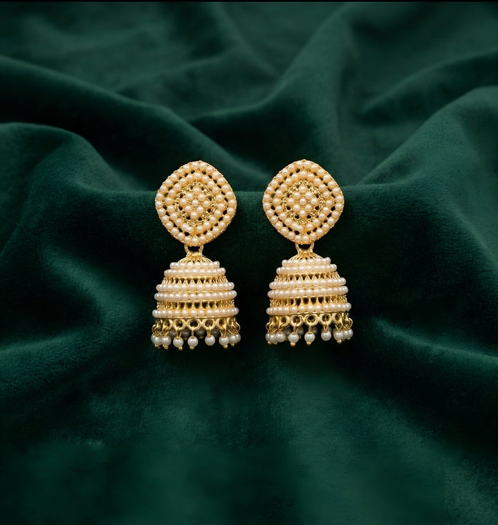 Gold Plated Artificial Pearls &amp; Beaded Jhumka Earrings