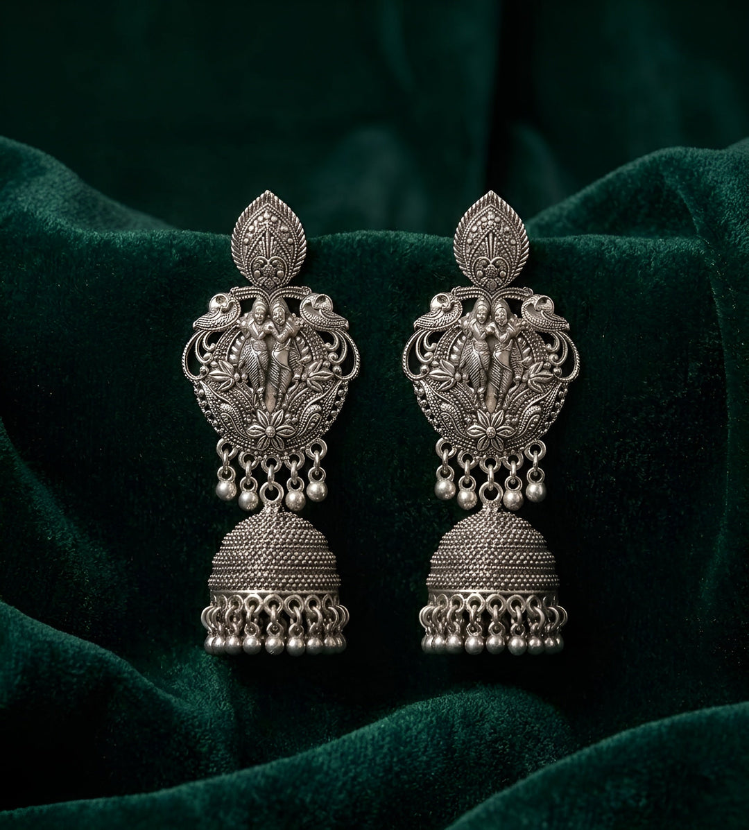 Silver Plated Oxidized Indo-Western Drop Earrings