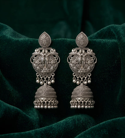 Silver Plated Oxidized Indo-Western Drop Earrings