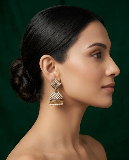 Gold Oxidized With Beaded Indo-Western Jhumki