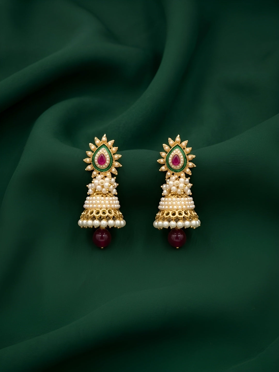 Gold Plated Fancy Beaded Jhumka Earrings