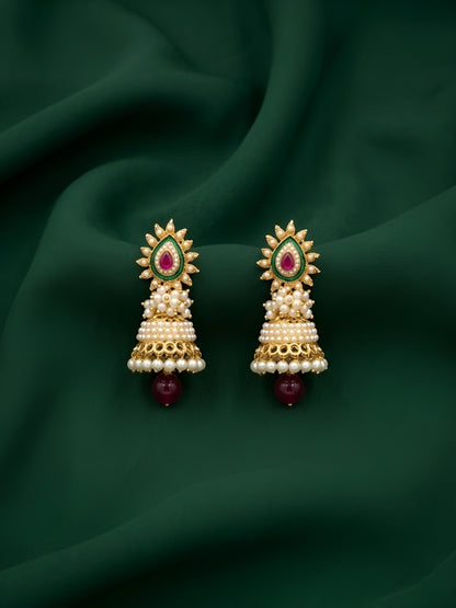 Gold Plated Fancy Beaded Jhumka Earrings